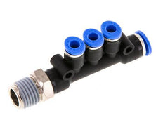 4mm x 6mm x R1/4'' 3-way Manifold Messing/PA 66 Insteekfitting Buitendraad Draaibaar NBR