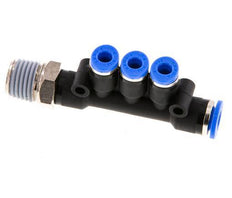 4mm x 6mm x R1/4'' 3-way Manifold Messing/PA 66 Insteekfitting Buitendraad Draaibaar NBR