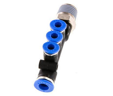 4mm x 6mm x R1/4'' 3-way Manifold Messing/PA 66 Insteekfitting Buitendraad Draaibaar NBR