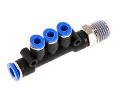 4mm x 6mm x R1/4'' 3-way Manifold Messing/PA 66 Insteekfitting Buitendraad Draaibaar NBR