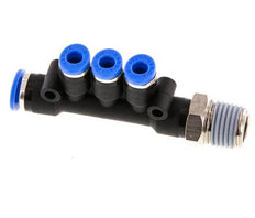 4mm x 6mm x R1/4'' 3-way Manifold Messing/PA 66 Insteekfitting Buitendraad Draaibaar NBR