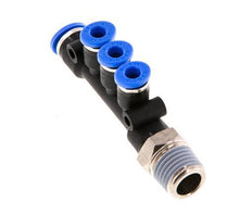 4mm x 6mm x R1/4'' 3-way Manifold Messing/PA 66 Insteekfitting Buitendraad Draaibaar NBR