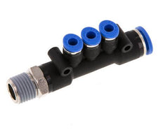 4mm x 8mm x R1/4'' 3-way Manifold Messing/PA 66 Insteekfitting Buitendraad Draaibaar NBR