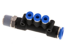 4mm x 8mm x R1/4'' 3-way Manifold Messing/PA 66 Insteekfitting Buitendraad Draaibaar NBR