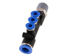 4mm x 8mm x R1/4'' 3-way Manifold Messing/PA 66 Insteekfitting Buitendraad Draaibaar NBR