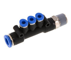 4mm x 8mm x R1/4'' 3-way Manifold Messing/PA 66 Insteekfitting Buitendraad Draaibaar NBR