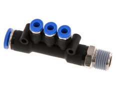 4mm x 8mm x R1/4'' 3-way Manifold Messing/PA 66 Insteekfitting Buitendraad Draaibaar NBR
