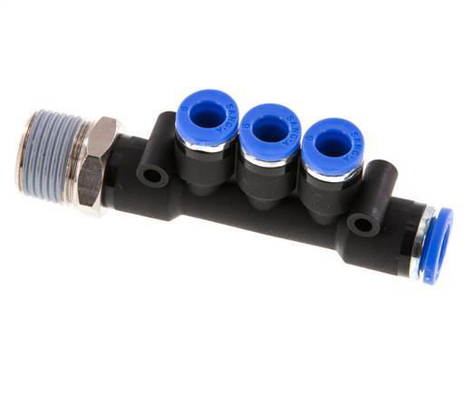 6mm x 8mm x R3/8'' 3-way Manifold Messing/PA 66 Insteekfitting Buitendraad Draaibaar NBR