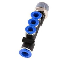 6mm x 8mm x R3/8'' 3-way Manifold Messing/PA 66 Insteekfitting Buitendraad Draaibaar NBR