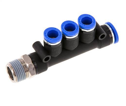 8mm x 10mm x R3/8'' 3-way Manifold Messing/PA 66 Insteekfitting Buitendraad Draaibaar NBR