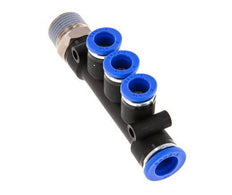 8mm x 10mm x R3/8'' 3-way Manifold Messing/PA 66 Insteekfitting Buitendraad Draaibaar NBR