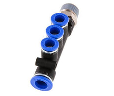8mm x 10mm x R3/8'' 3-way Manifold Messing/PA 66 Insteekfitting Buitendraad Draaibaar NBR