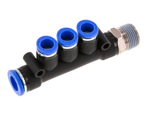 8mm x 10mm x R3/8'' 3-way Manifold Messing/PA 66 Insteekfitting Buitendraad Draaibaar NBR
