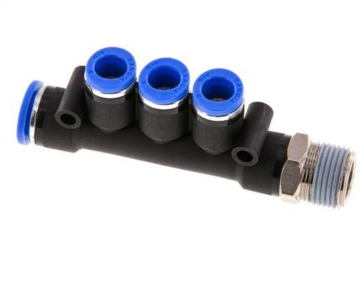 8mm x 10mm x R3/8'' 3-way Manifold Messing/PA 66 Insteekfitting Buitendraad Draaibaar NBR