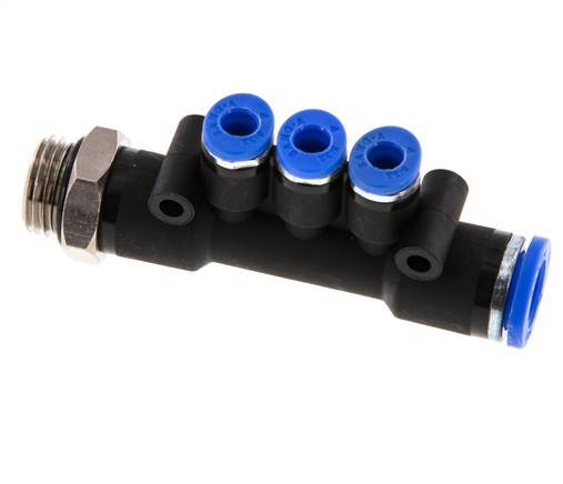 4mm x 8mm x G1/4'' 3-way Manifold Messing/PA 66 Insteekfitting Buitendraad Draaibaar NBR