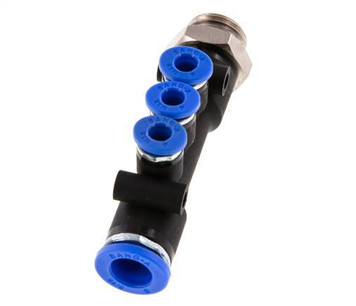 4mm x 8mm x G1/4'' 3-way Manifold Messing/PA 66 Insteekfitting Buitendraad Draaibaar NBR