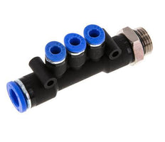 4mm x 8mm x G1/4'' 3-way Manifold Messing/PA 66 Insteekfitting Buitendraad Draaibaar NBR