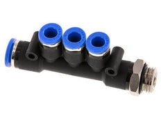 6mm x 8mm x G1/4'' 3-way Manifold Messing/PA 66 Insteekfitting Buitendraad Draaibaar NBR