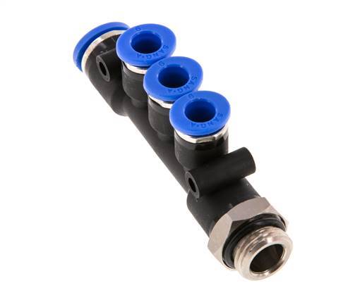 6mm x 8mm x G1/4'' 3-way Manifold Messing/PA 66 Insteekfitting Buitendraad Draaibaar NBR