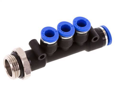 6mm x 8mm x G3/8'' 3-way Manifold Messing/PA 66 Insteekfitting Buitendraad Draaibaar NBR