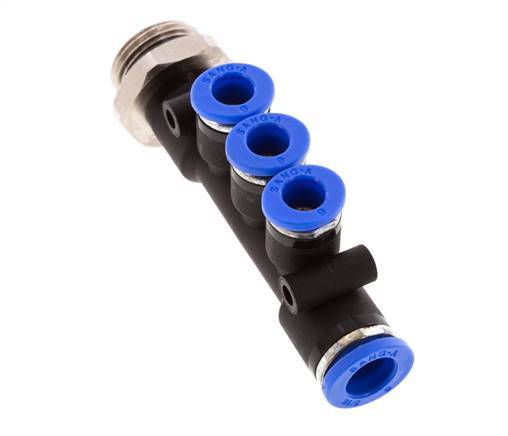 6mm x 8mm x G3/8'' 3-way Manifold Messing/PA 66 Insteekfitting Buitendraad Draaibaar NBR