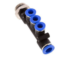 6mm x 8mm x G3/8'' 3-way Manifold Messing/PA 66 Insteekfitting Buitendraad Draaibaar NBR
