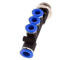 6mm x 8mm x G3/8'' 3-way Manifold Messing/PA 66 Insteekfitting Buitendraad Draaibaar NBR