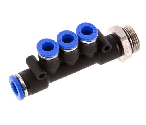 6mm x 8mm x G3/8'' 3-way Manifold Messing/PA 66 Insteekfitting Buitendraad Draaibaar NBR