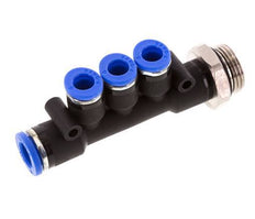 6mm x 8mm x G3/8'' 3-way Manifold Messing/PA 66 Insteekfitting Buitendraad Draaibaar NBR
