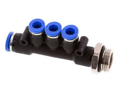 6mm x 8mm x G3/8'' 3-way Manifold Messing/PA 66 Insteekfitting Buitendraad Draaibaar NBR