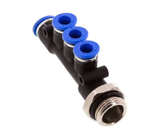 6mm x 8mm x G3/8'' 3-way Manifold Messing/PA 66 Insteekfitting Buitendraad Draaibaar NBR