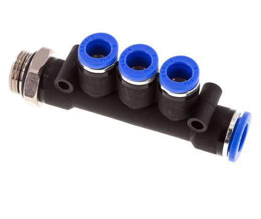 8mm x 10mm x G3/8'' 3-way Manifold Messing/PA 66 Insteekfitting Buitendraad Draaibaar NBR
