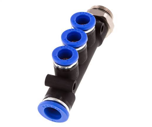 8mm x 10mm x G3/8'' 3-way Manifold Messing/PA 66 Insteekfitting Buitendraad Draaibaar NBR