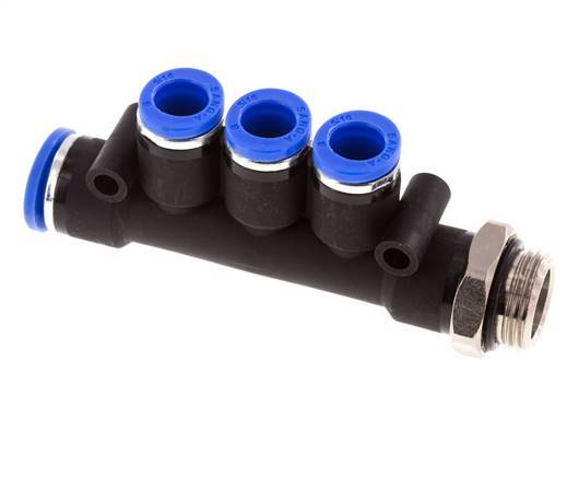 8mm x 10mm x G3/8'' 3-way Manifold Messing/PA 66 Insteekfitting Buitendraad Draaibaar NBR