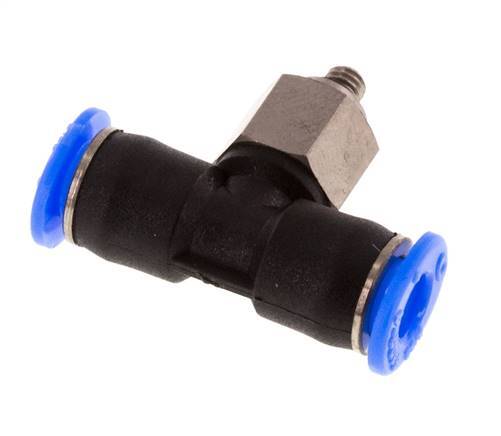 4mm x M 3 Inline Tee Push-in Fitting with Male Threads Steel/PBT NBR Rotatable Compact Design [2 Pieces]