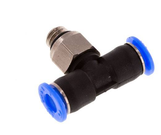 4mm x M 6 inline T-stuk Messing/PBT Insteekfitting Buitendraad Draaibaar Compact Ontwerp NBR [2 Stuks]