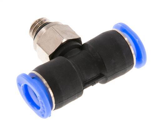 6mm x M 6 Inline Tee Push-in Fitting with Male Threads Brass/PBT NBR Rotatable Compact Design [2 Pieces]