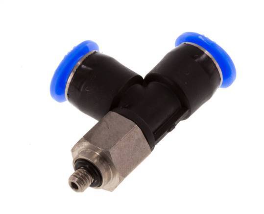 4mm x M 3 rechte hoek T-stuk Staal/PBT Insteekfitting Buitendraad Draaibaar Compact Ontwerp NBR [2 Stuks]