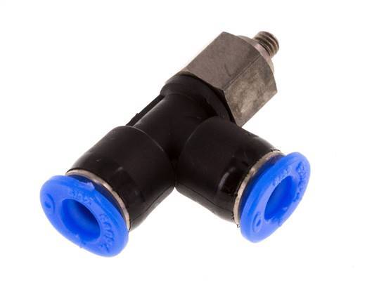 4mm x M 3 rechte hoek T-stuk Staal/PBT Insteekfitting Buitendraad Draaibaar Compact Ontwerp NBR [2 Stuks]