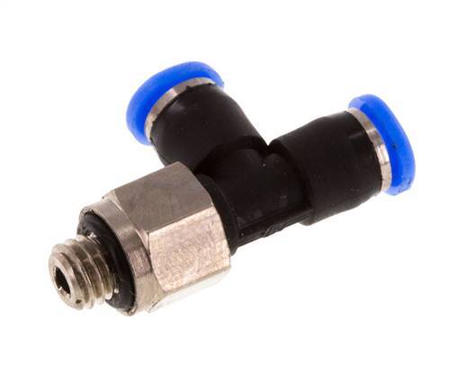 3mm x M 5 rechte hoek T-stuk Messing/PBT Insteekfitting Buitendraad Draaibaar Compact Ontwerp NBR [2 Stuks]
