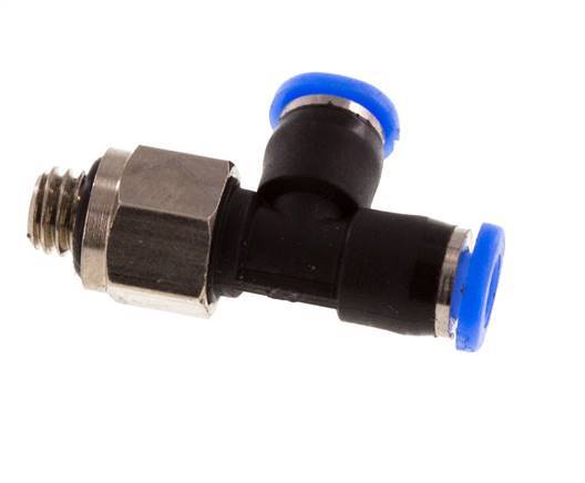 3mm x M 5 rechte hoek T-stuk Messing/PBT Insteekfitting Buitendraad Draaibaar Compact Ontwerp NBR [2 Stuks]