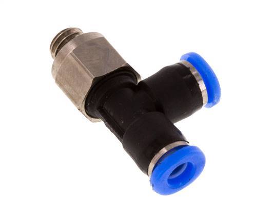 3mm x M 5 rechte hoek T-stuk Messing/PBT Insteekfitting Buitendraad Draaibaar Compact Ontwerp NBR [2 Stuks]