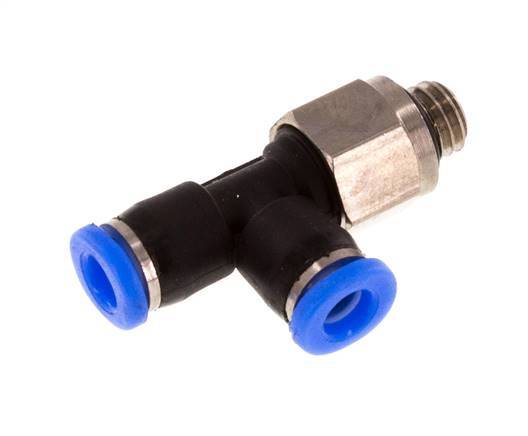 3mm x M 5 rechte hoek T-stuk Messing/PBT Insteekfitting Buitendraad Draaibaar Compact Ontwerp NBR [2 Stuks]