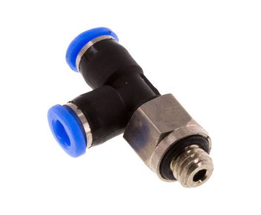3mm x M 5 rechte hoek T-stuk Messing/PBT Insteekfitting Buitendraad Draaibaar Compact Ontwerp NBR [2 Stuks]