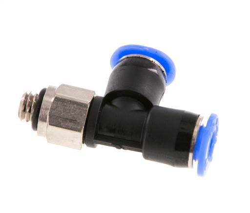 4mm x M 5 rechte hoek T-stuk Messing/PBT Insteekfitting Buitendraad Draaibaar Compact Ontwerp NBR [2 Stuks]