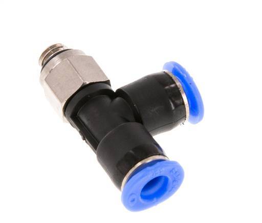 4mm x M 5 rechte hoek T-stuk Messing/PBT Insteekfitting Buitendraad Draaibaar Compact Ontwerp NBR [2 Stuks]