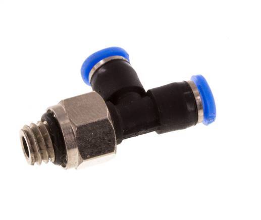 3mm x M 6 rechte hoek T-stuk Messing/PBT Insteekfitting Buitendraad Draaibaar Compact Ontwerp NBR [2 Stuks]