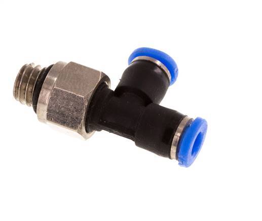 3mm x M 6 rechte hoek T-stuk Messing/PBT Insteekfitting Buitendraad Draaibaar Compact Ontwerp NBR [2 Stuks]
