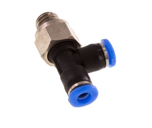 3mm x M 6 rechte hoek T-stuk Messing/PBT Insteekfitting Buitendraad Draaibaar Compact Ontwerp NBR [2 Stuks]