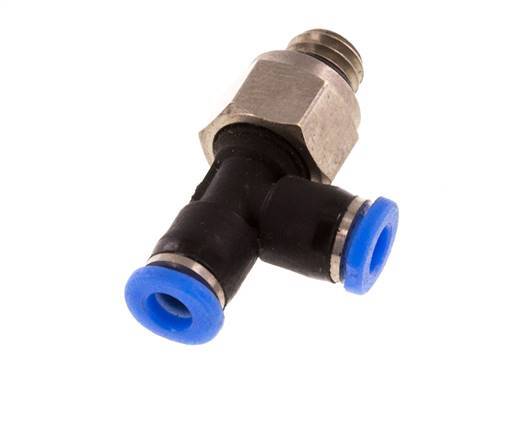 3mm x M 6 rechte hoek T-stuk Messing/PBT Insteekfitting Buitendraad Draaibaar Compact Ontwerp NBR [2 Stuks]